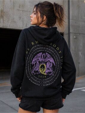Queen + Adam Lambert 2019 Tour Zip Hoodie Small Black Band Merch Graphic Rock